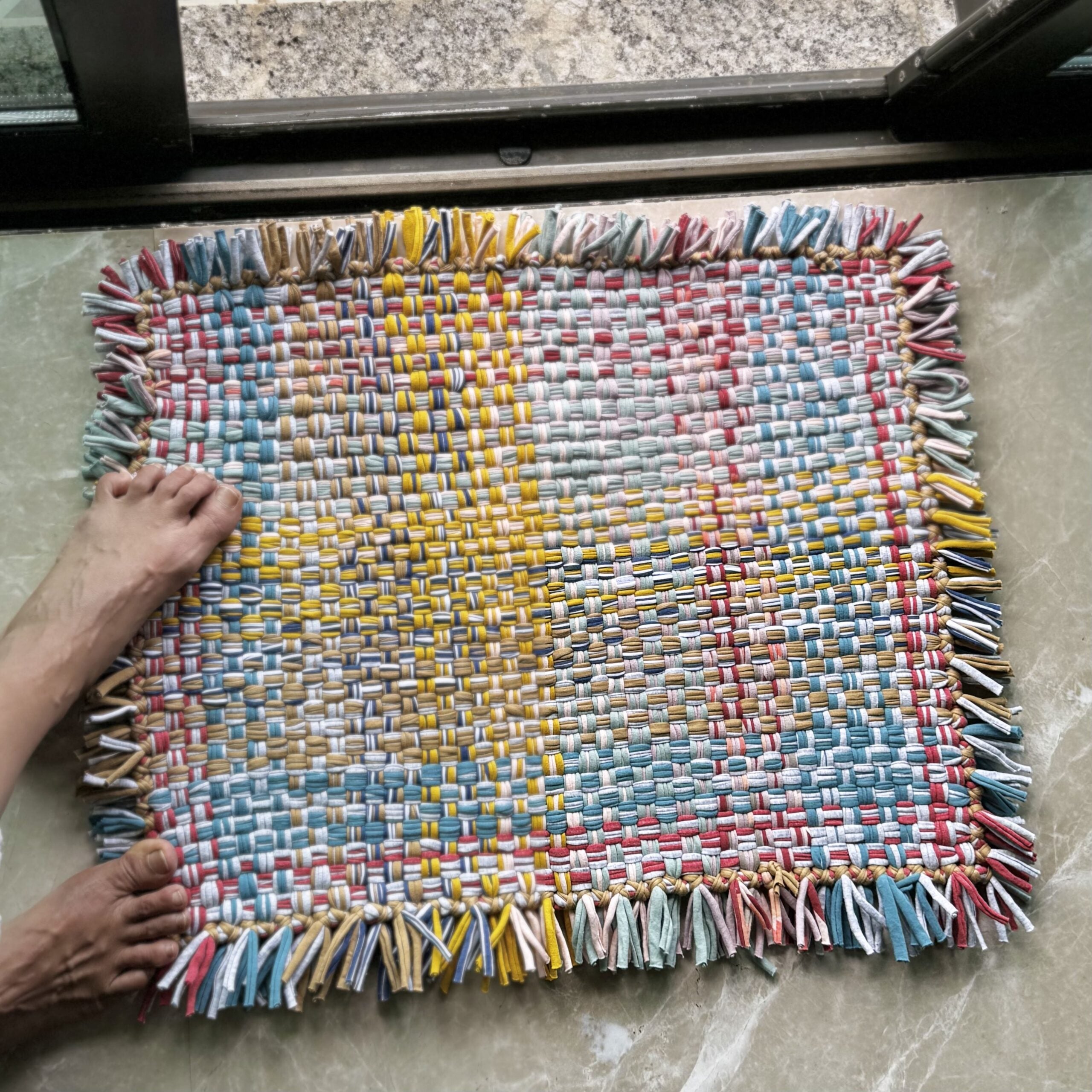 Image of Bathroom Mat / Door Mat / Meditation Mat | Coral, Blue, Light Pink, Yellow, Beige, Light Grey