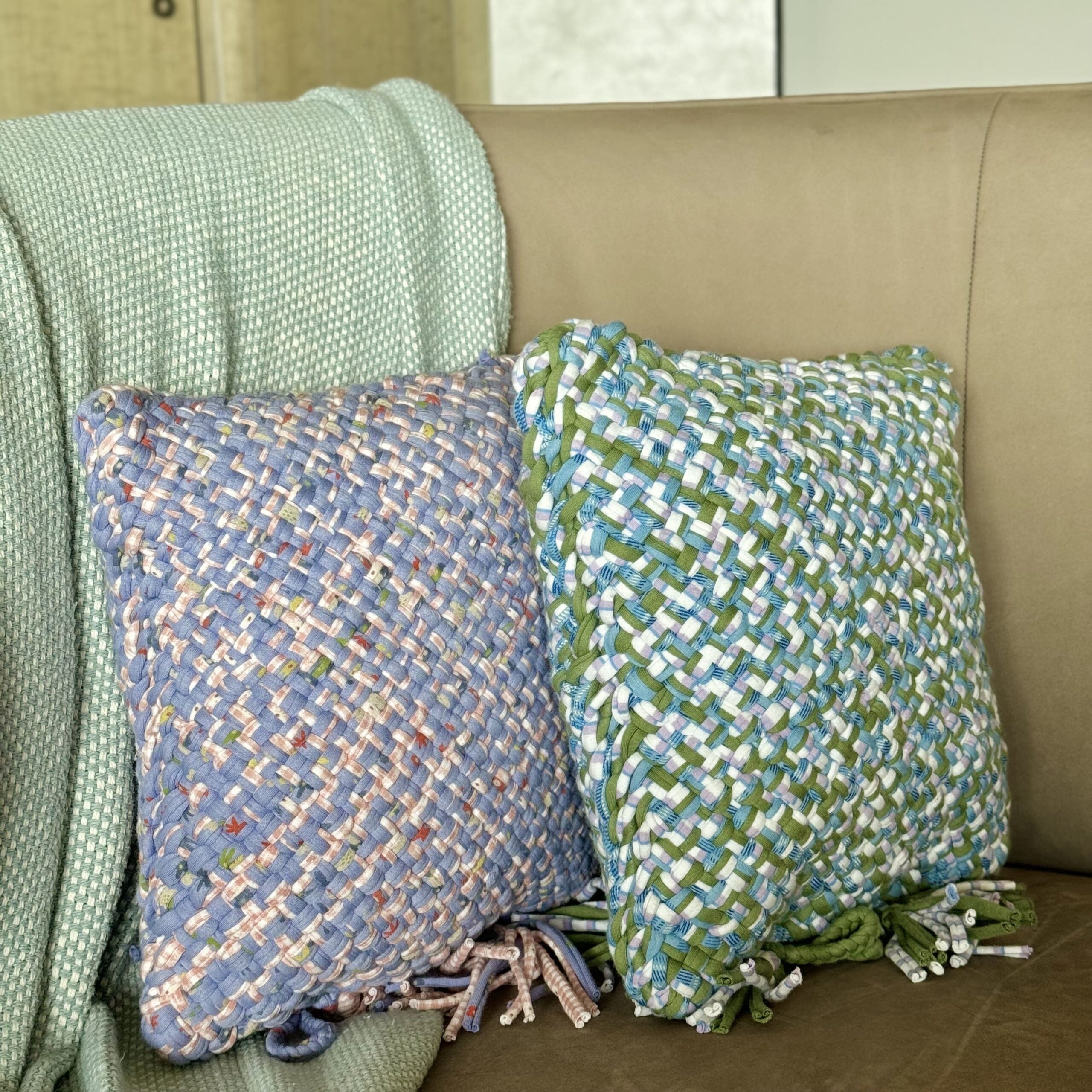 Image of Square Cushion Cover With Filler | Lavender, Off White, Pink