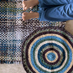 Round Crochet Floor Rug Aubergine, Blue, Moss green, Grey, Lemon, Light purple