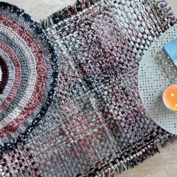 Image of Tassel Floor Rug / Throw Old Rose, Grey, Burgundy, Silver Grey, Navy