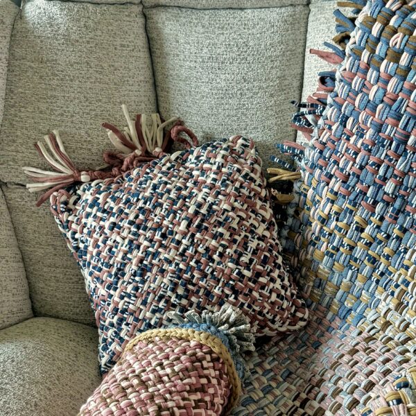 Image of Square Cushion Cover With Filler | Dark Rouge, Off White, Navy