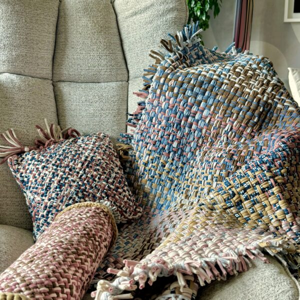 Image of Square Cushion Cover With Filler | Dark Rouge, Off White, Navy