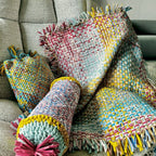 Tassel Floor Rug / Throw Coral, Blue, Light Pink, Yellow, Beige, Light Grey