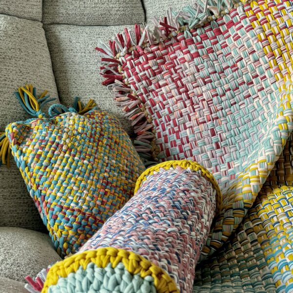 Image of Square Cushion Cover With Filler | Yellow, Clay, Blue, Teal