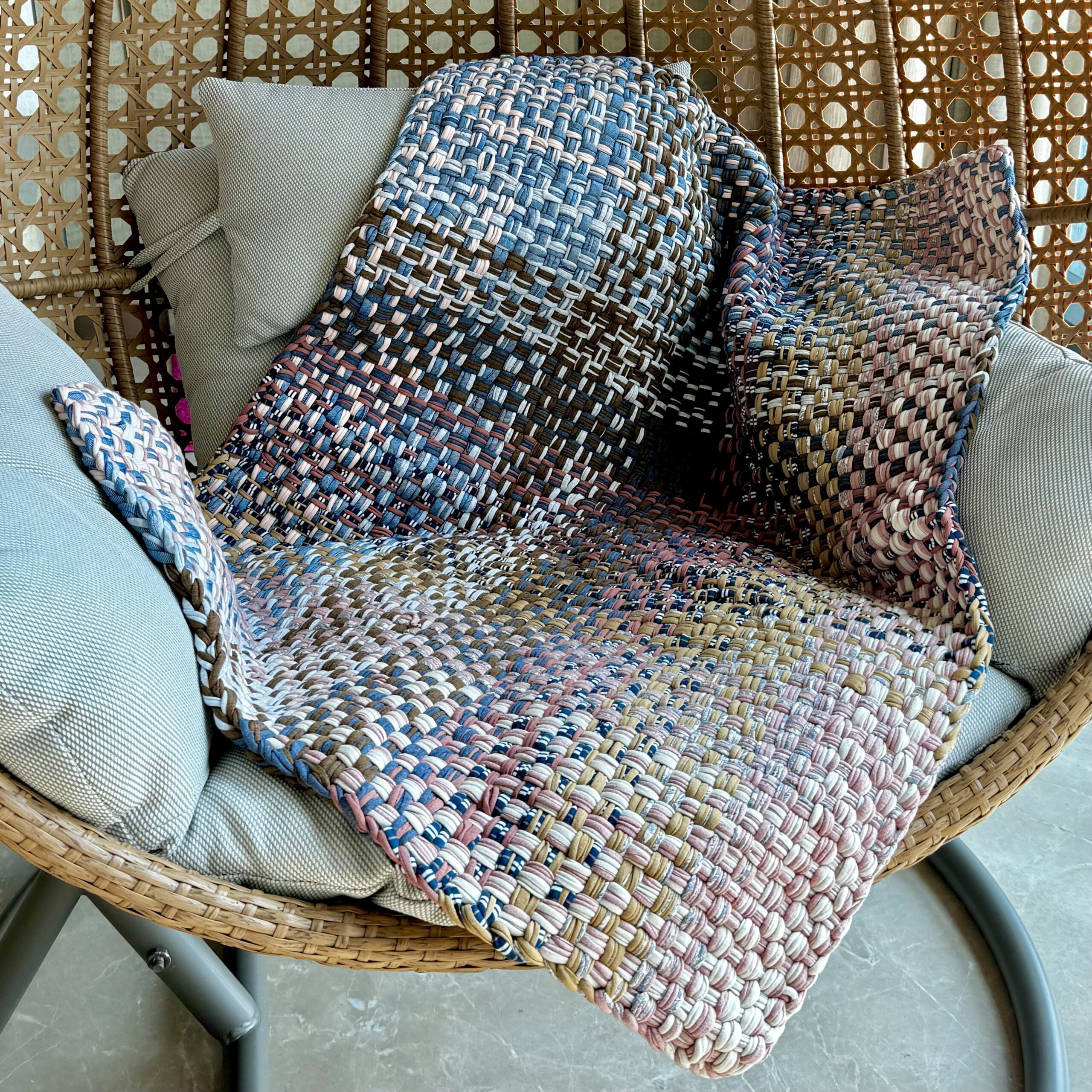 Image of Braided Edged Floor Rug / Throw | Pink, Denim Blue, Brown, Beige, Navy, Off White