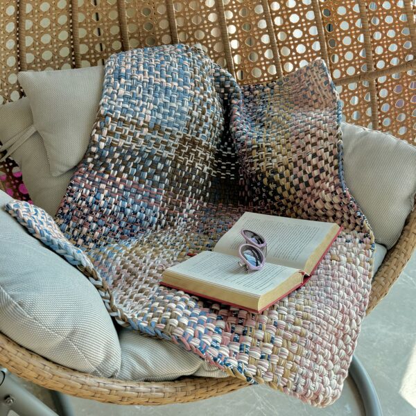 Image of Braided Edged Floor Rug / Throw | Pink, Denim Blue, Brown, Beige, Navy, Off White