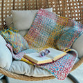 Braided Edged Floor Rug / Throw | Coral, Blue, Light Pink, Yellow, Beige, Light Grey