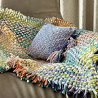 Tassel Floor Rug / Throw Green, Sea Green, Purple, Peach, Off White