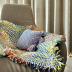 Tassel Floor Rug / Throw Green, Sea Green, Purple, Peach, Off White