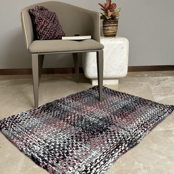 Image of Braided Edged Floor Rug / Throw | Old Rose, Grey, Burgundy, Silver Grey, Navy