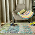 Braided Edged Floor Rug / Throw | Green, Sea Green, Purple, Peach, Off White