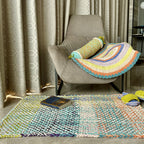 Braided Edged Floor Rug / Throw | Green, Sea Green, Purple, Peach, Off White
