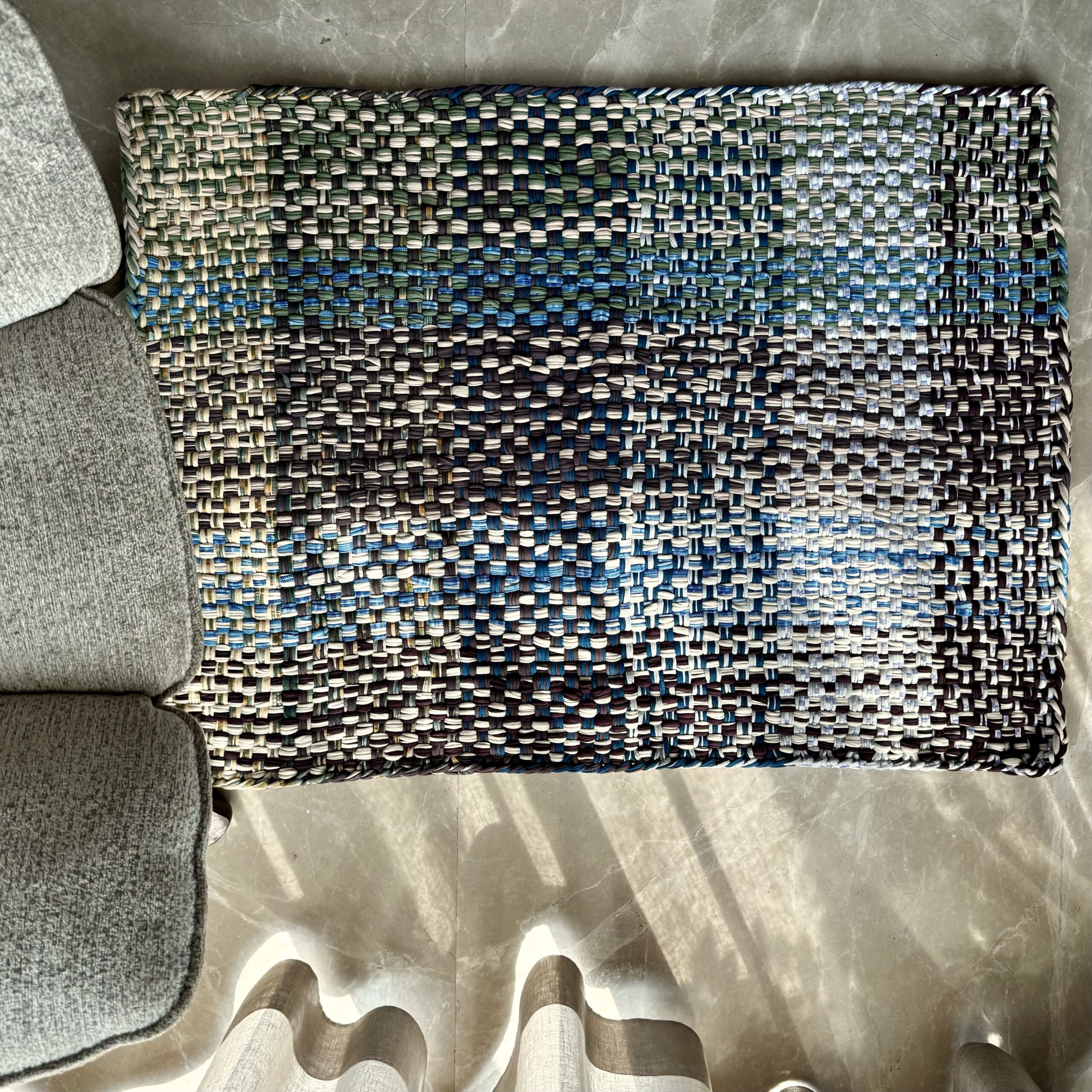 Image of Braided Edged Floor Rug / Throw | Aubergine, Blue, Moss green, grey, lemon, light purple
