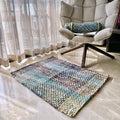 Braided Edged Floor Rug / Throw | Aubergine, Blue, Moss green, grey, lemon, light purple