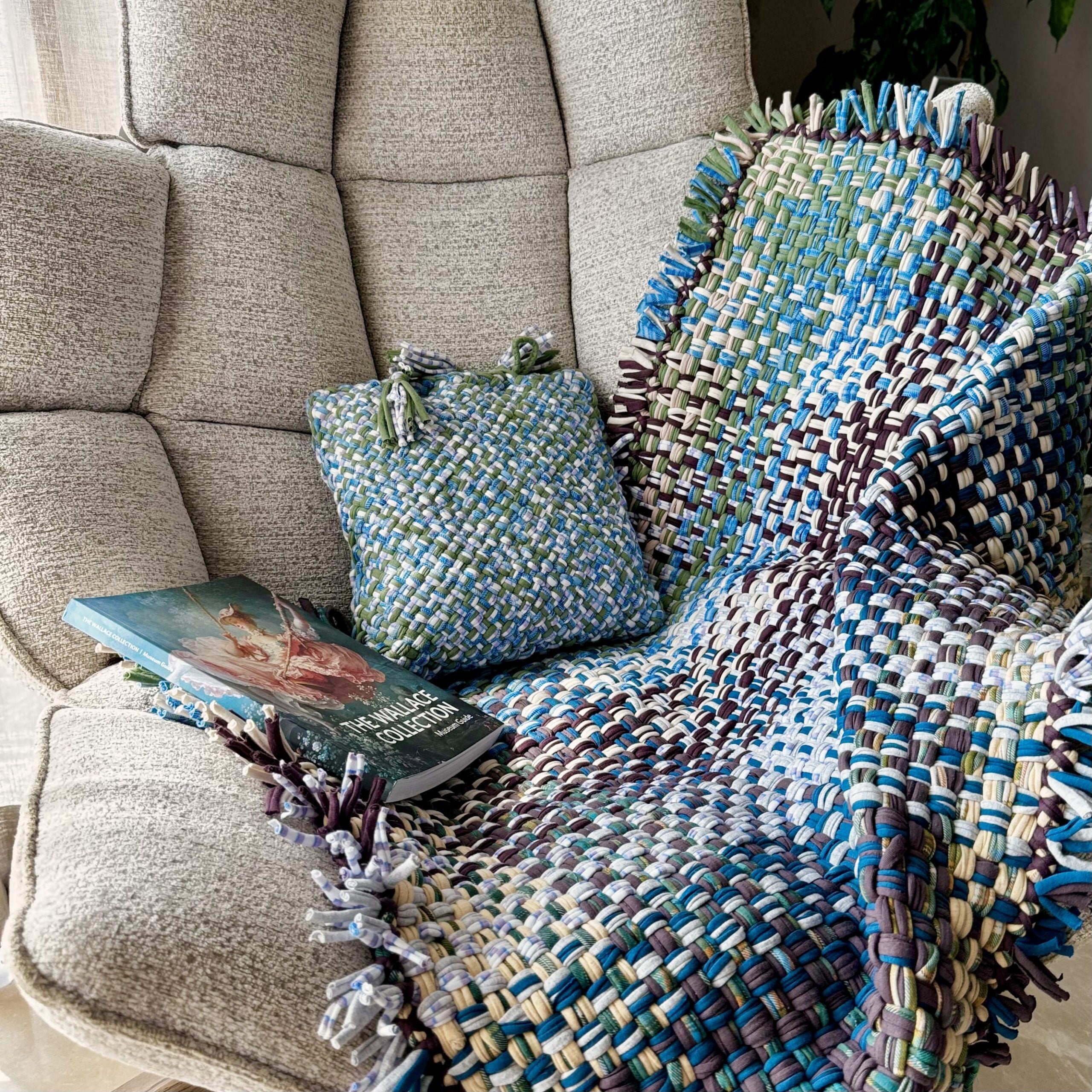 Image of Square Cushion Cover With Filler | Blue, Green, White, Light Purple