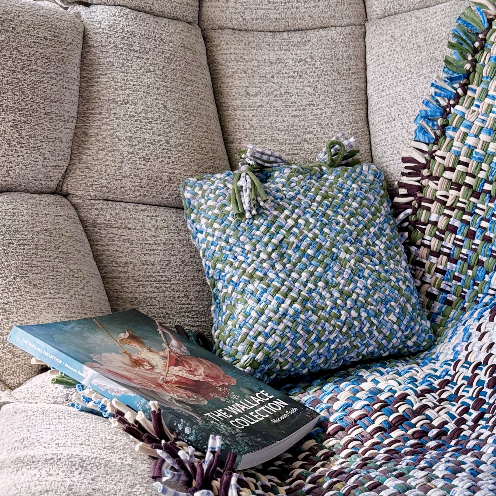 Image of Square Cushion Cover With Filler | Blue, Green, White, Light Purple