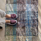 Braided Edged Floor Rug / Throw | Aubergine, Blue, Moss green, grey, lemon, light purple