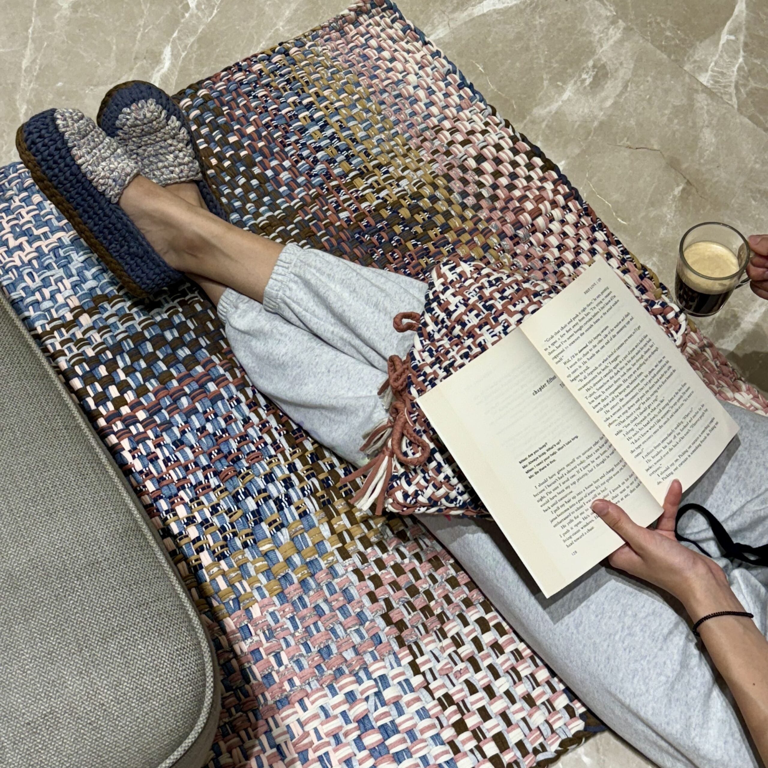 Image of Braided Edged Floor Rug / Throw | Pink, Denim Blue, Brown, Beige, Navy, Off White