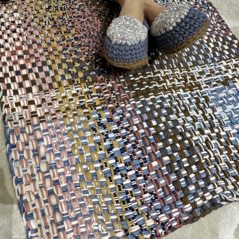 Image of Braided Edged Floor Rug / Throw | Pink, Denim Blue, Brown, Beige, Navy, Off White