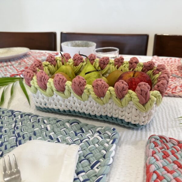 Image of Rectangular Flower Basket | Off White, Rose Pink, Green