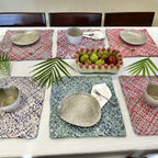Set of 6 Hand-Woven Square Placemats / Dining Mats Coral, Sage, Blue, Powder pink, White
