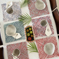 Set of 6 Hand-Woven Square Placemats / Dining Mats Coral, Sage, Blue, Powder pink, White