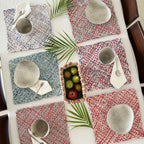 Set of 6 Hand-Woven Square Placemats / Dining Mats Coral, Sage, Blue, Powder pink, White