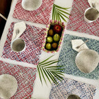 Set of 6 Hand-Woven Square Placemats / Dining Mats Coral, Sage, Blue, Powder pink, White