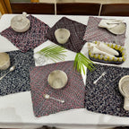 Set of 6 Hand-Woven Square Placemats / Dining Mats Old rose, Grey, Burgundy, Silver grey, Navy