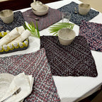 Set of 6 Hand-Woven Square Placemats / Dining Mats Old rose, Grey, Burgundy, Silver grey, Navy