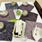 Set of 6 Hand-Woven Square Placemats / Dining Mats Old rose, Grey, Burgundy, Silver grey, Navy