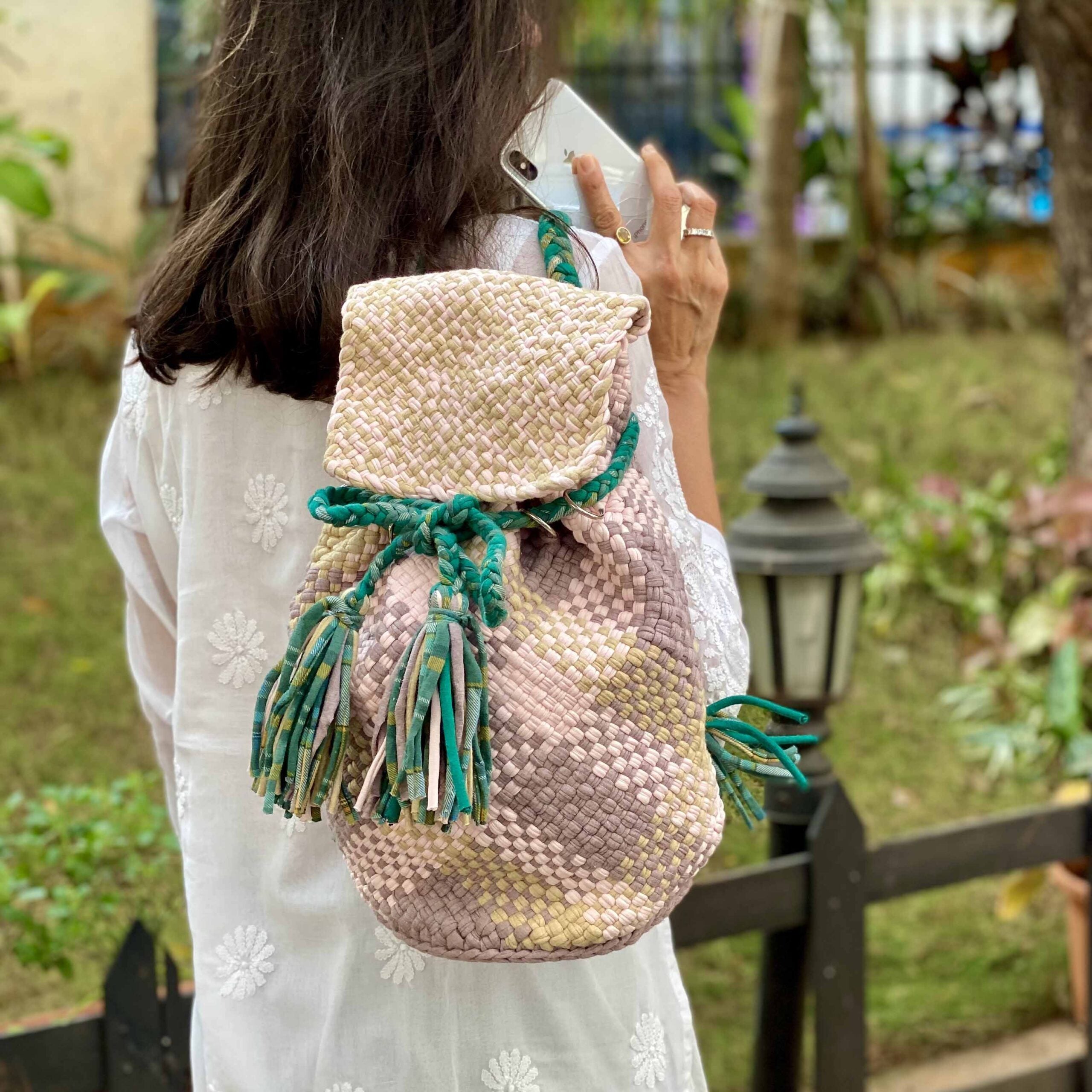 Image of Backpack Green Pink Rose Beige Colors Premium Collection | Shoulder carry
