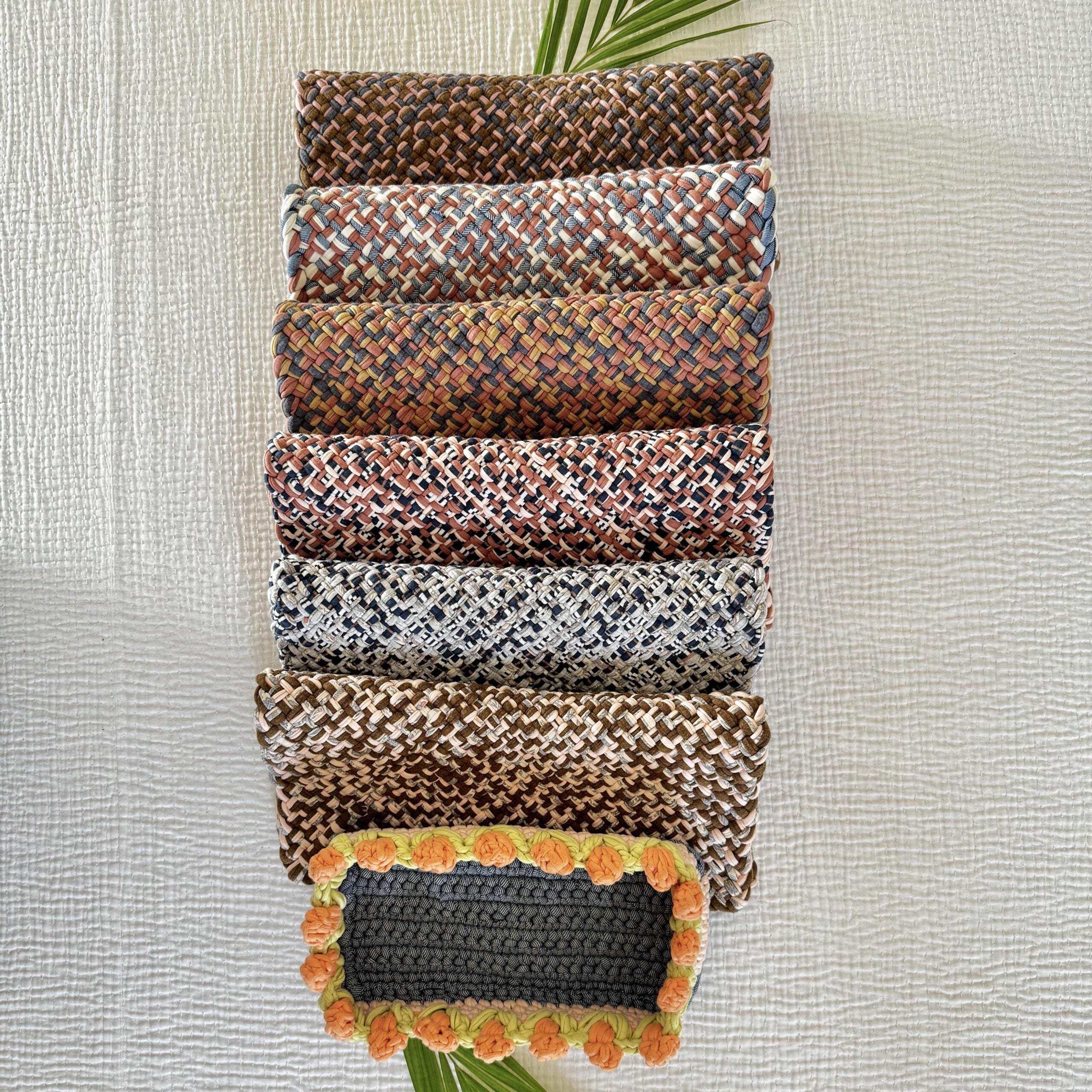 Image of Set of 6 Hand-Woven Square Placemats / Dining Mats Pink, Denim blue, Brown, Beige, Navy, Off white