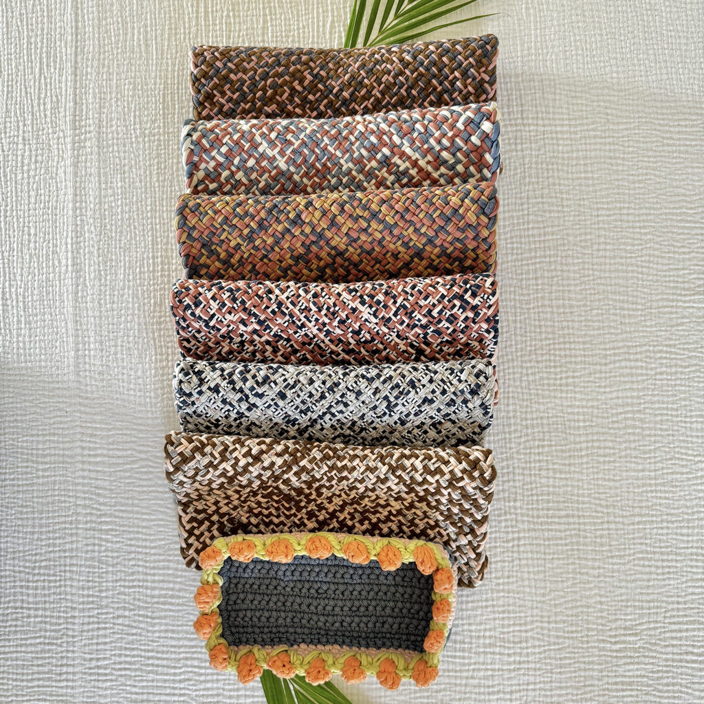 Set of 6 Hand-Woven Square Placemats / Dining Mats Pink, Denim blue, Brown, Beige, Navy, Off white