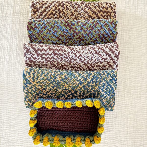 Image of Set of 4 Hand-Woven Square Placemats / Dining Mats Aubergine, Blue, Moss green, Grey, Lemon, Light purple
