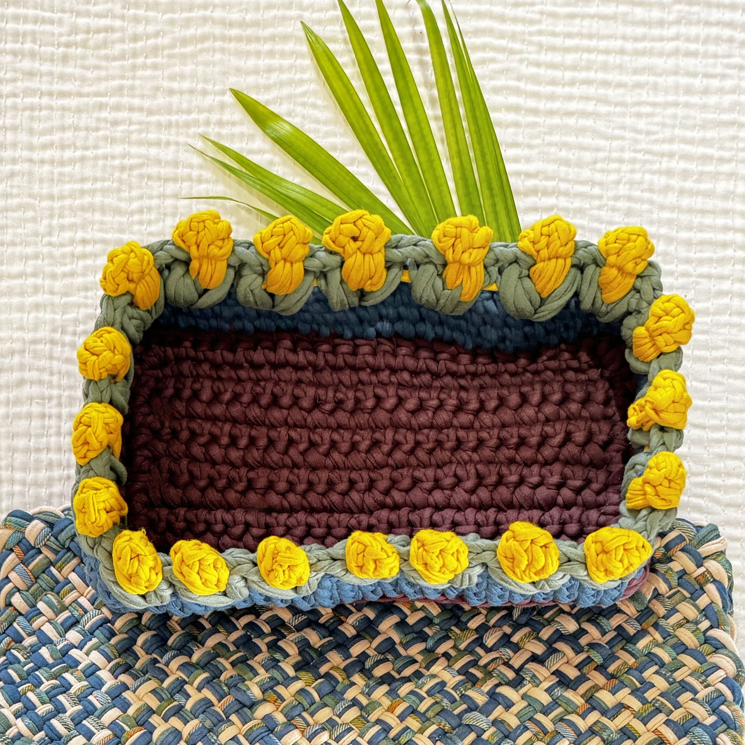 Image of Rectangular Flower Basket | Blue, Yellow, Wine