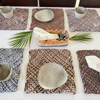 Set of 6 Hand-Woven Square Placemats / Dining Mats Pink, Denim blue, Brown, Beige, Navy, Off white