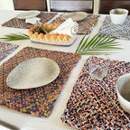 Set of 6 Hand-Woven Square Placemats / Dining Mats Pink, Denim blue, Brown, Beige, Navy, Off white