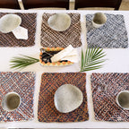 Set of 6 Hand-Woven Square Placemats / Dining Mats Pink, Denim blue, Brown, Beige, Navy, Off white