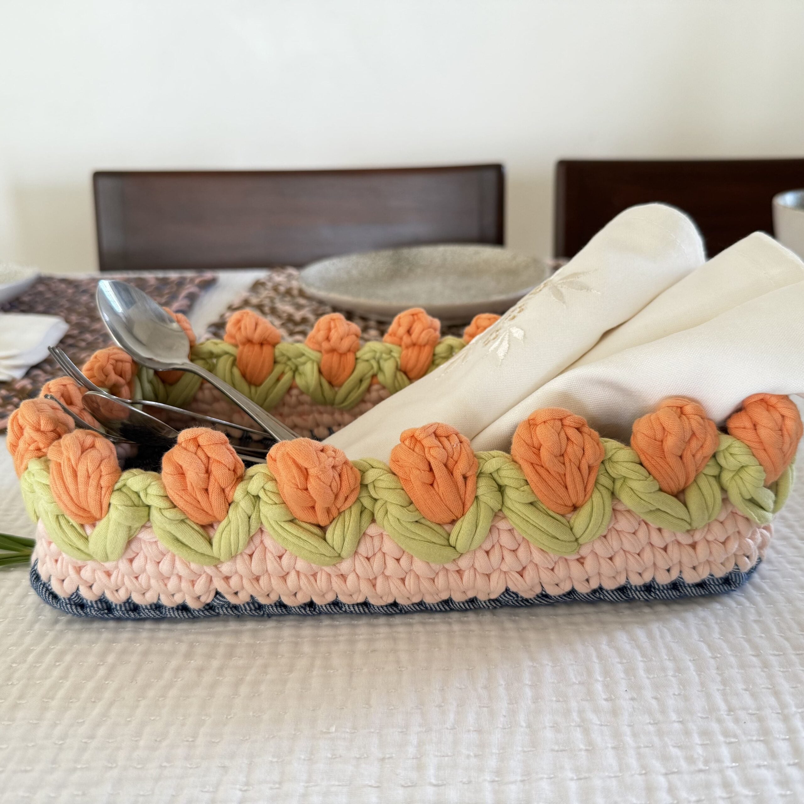 Image of Rectangular Flower Basket | Powder Pink, Peach, Denim Blue