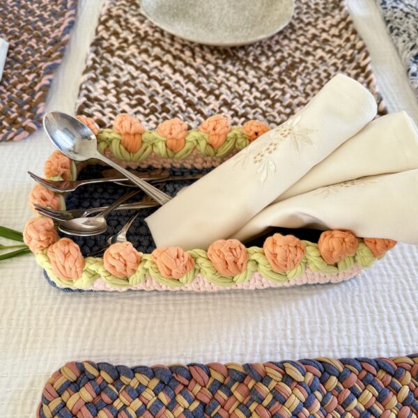 Image of Rectangular Flower Basket | Powder Pink, Peach, Denim Blue