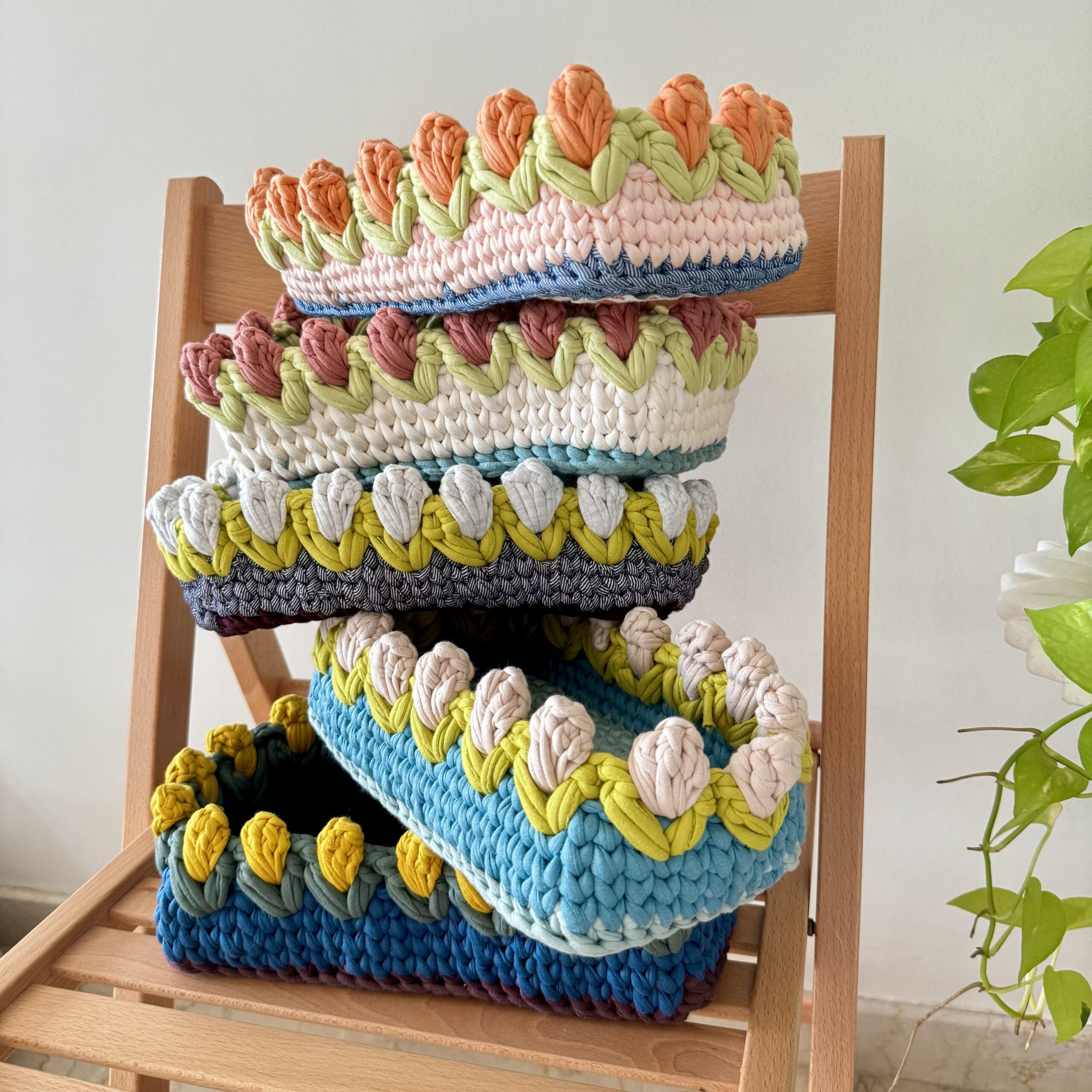 Image of Rectangular Flower Basket | Blue, Yellow, Wine