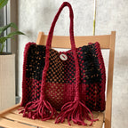 Oversized Tote / Hand / Shoulder Carry Maroon Black Brown
