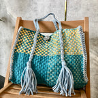 Oversized Tote / Hand / Shoulder Carry Aqua lemon yellow sky blue