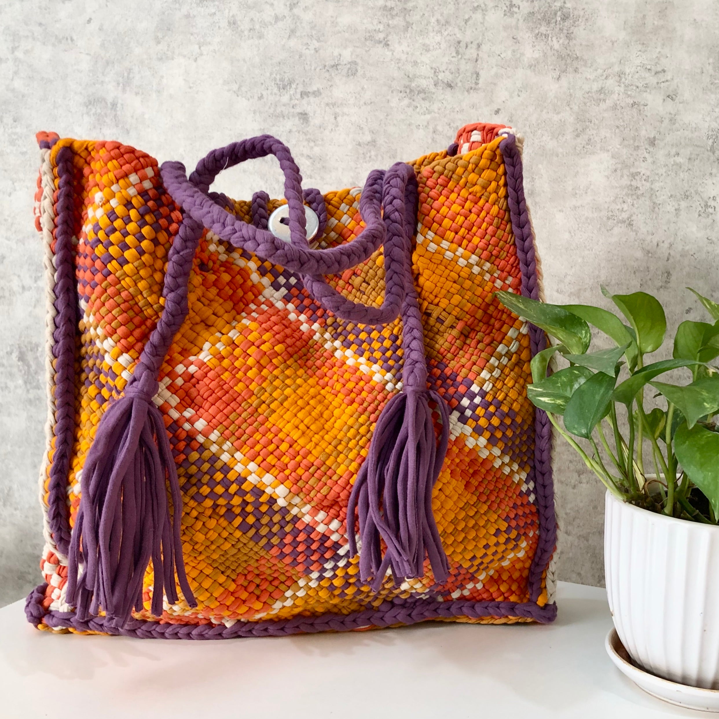 Image of Soft Tote | Hand Carry |Orange, Purple, Mustard