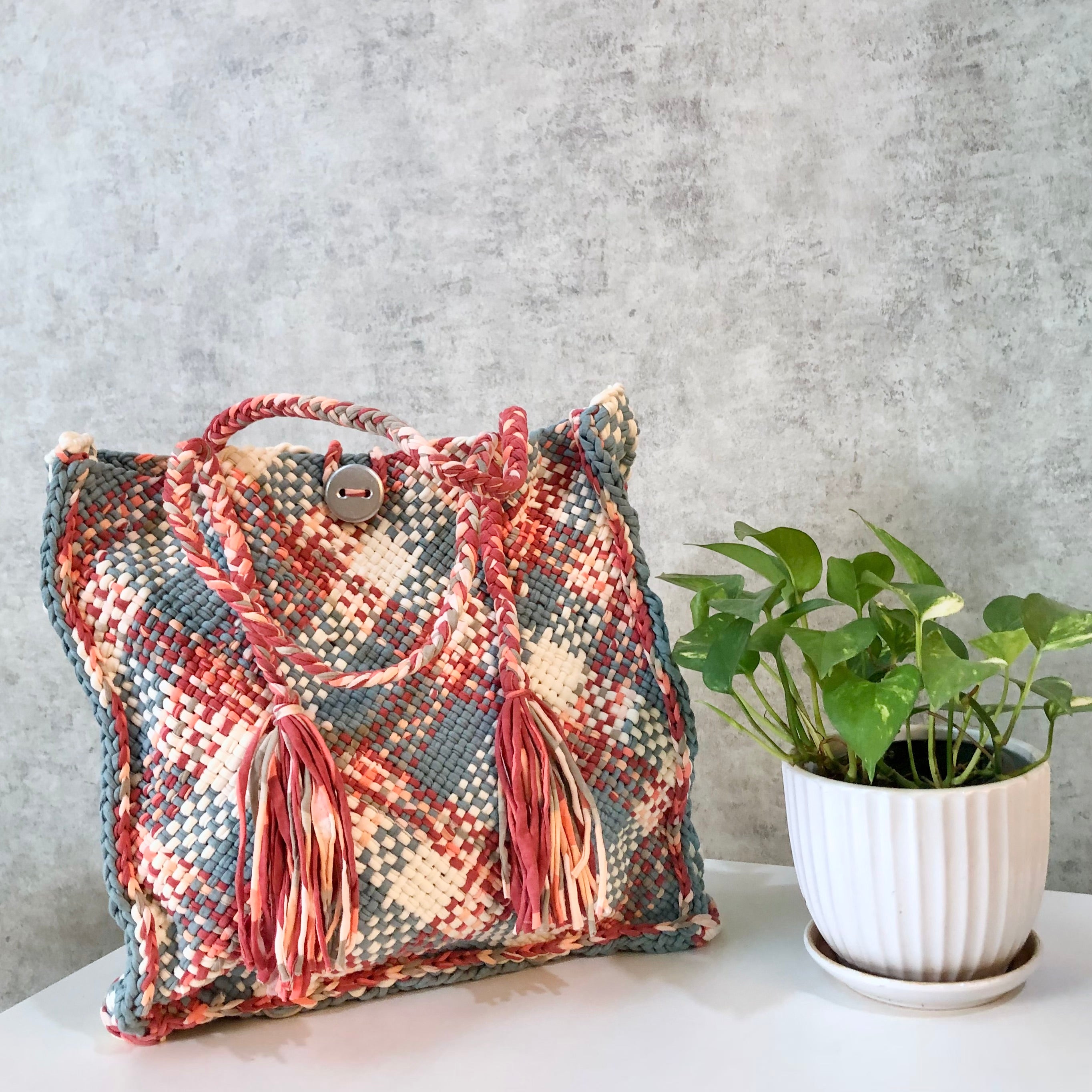 Image of Soft Tote | Hand Carry | Blue, Maroon, Off White
