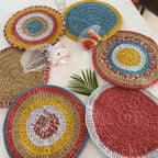 Set of 6 Round Crochet Placemats / Dining Mats Coral, Blue, Light pink, Yellow, Beige, Light grey