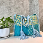 Oversized Tote / Hand / Shoulder Carry Aqua lemon yellow sky blue