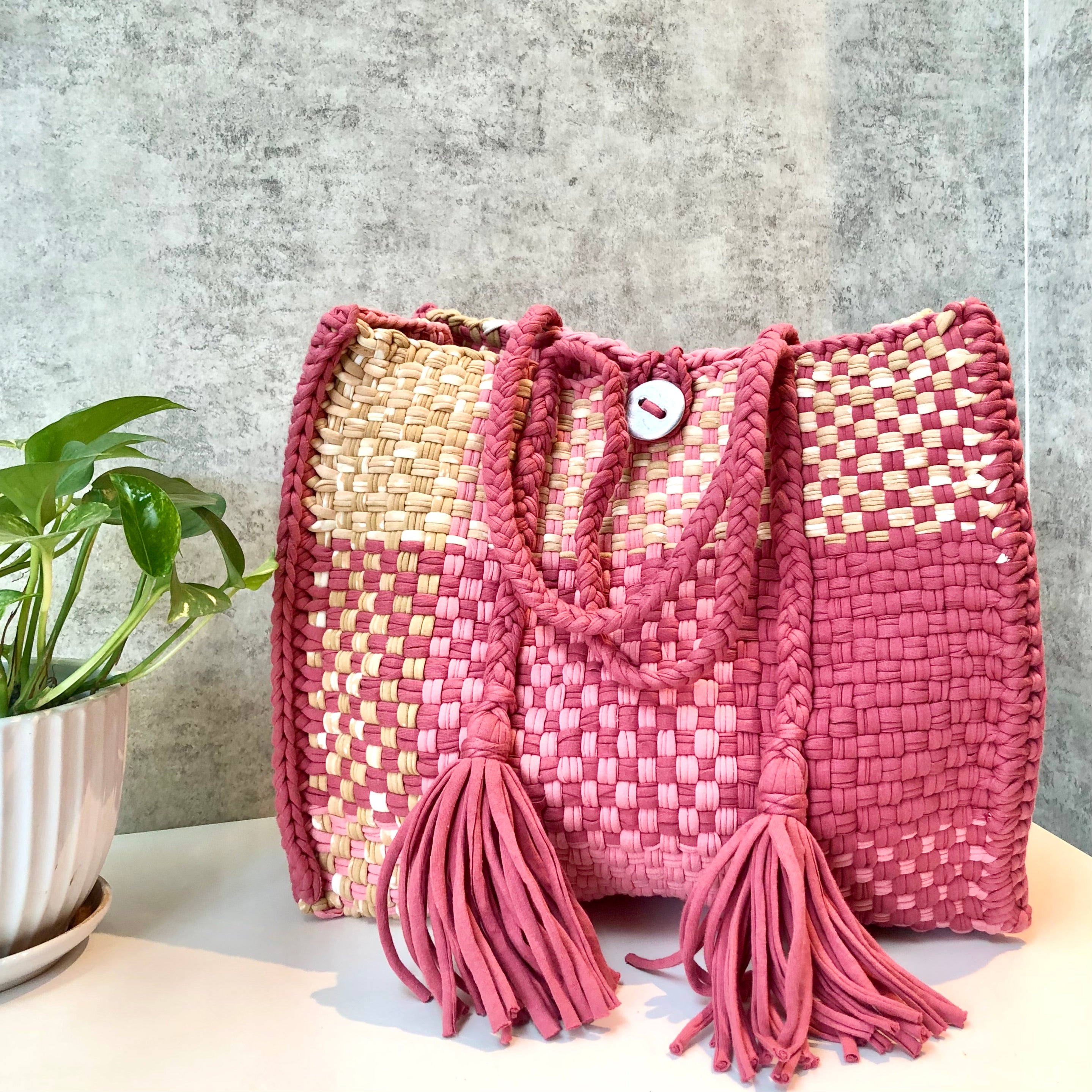 Image of Oversized Tote / Hand / Shoulder Carry Pink Beige Blush