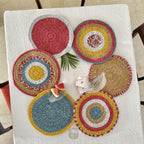 Set of 6 Round Crochet Placemats / Dining Mats Coral, Blue, Light pink, Yellow, Beige, Light grey